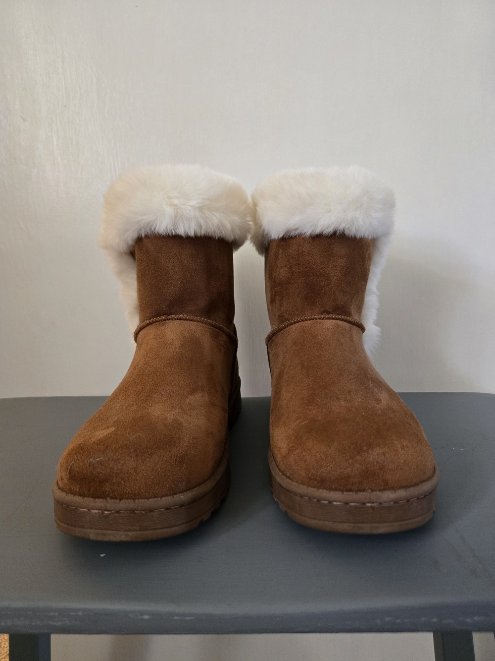 SO Paulina Womens Chestnut Brown Faux Suede Fur Cozy Winter Boots Size 9